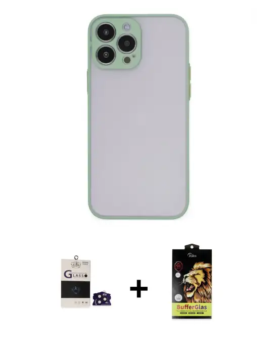 ieg™ iPhone 14 Pro Max Kılıf Ahenk Çizgi Serisi - Siyah Buffer Cam Ekran Koruyucu + Bilvis Titan Kamera Lens - DNMR