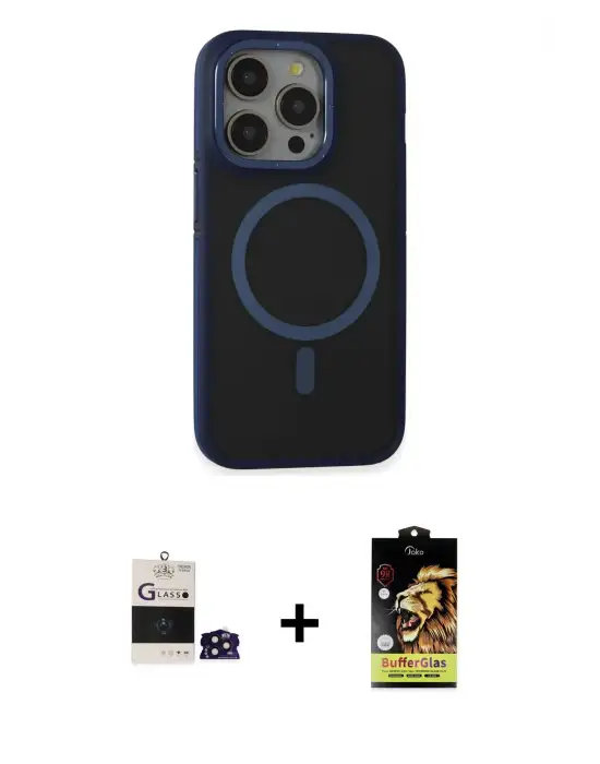ieg™ iPhone 14 Pro Max Kılıf Ahenk Form Serisi - Siyah Buffer Cam Ekran Koruyucu + Bilvis Titan Kamera Lens - DNMR