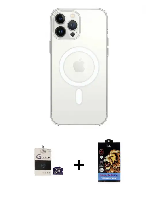 ieg™ iPhone 14 Pro Max Kılıf Ahenk Yansıma Prime - Siyah Buffer Hayalet Cam Ekran Koruyucu + Bilvis Titan Kamera Lens - GS