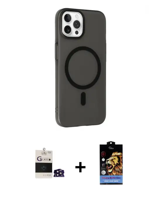 ieg™ iPhone 14 Pro Max Kılıf Çekirdek Modern Prime - Siyah Buffer Hayalet Cam Ekran Koruyucu + Bilvis Titan Kamera Lens - DNMR