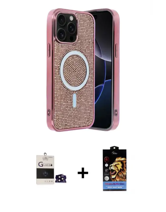 ieg™ iPhone 14 Pro Max Kılıf Eksen Çizgi - Siyah Buffer Hayalet Cam Ekran Koruyucu + Bilvis Titan Kamera Lens - SH