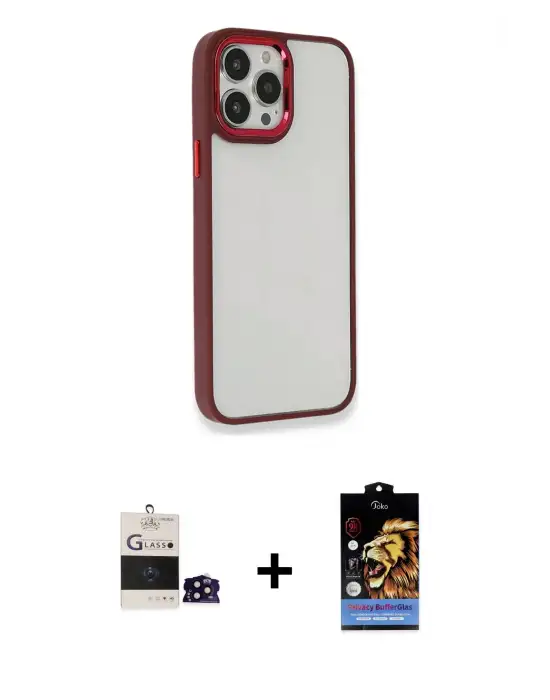 ieg™ iPhone 14 Pro Max Kılıf Eksen Doku Prime - Siyah Buffer Hayalet Cam Ekran Koruyucu + Bilvis Titan Kamera Lens - SH