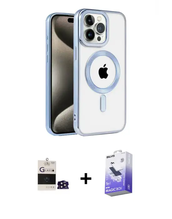 ieg™ iPhone 14 Pro Max Kılıf Eksen Form Koleksiyonu - Siyah Bilvis 5in1 5D Magic Hayalet Cam Ekran Koruyucu + Bilvis Titan Kamera Lens - DNMR