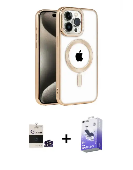 ieg™ iPhone 14 Pro Max Kılıf Eksen Form Koleksiyonu - Siyah Bilvis 5in1 5D Magic Hayalet Cam Ekran Koruyucu + Bilvis Titan Kamera Lens - DNMR