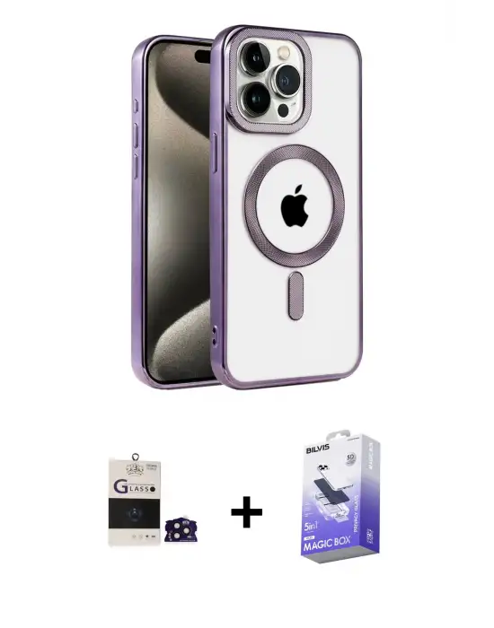 ieg™ iPhone 14 Pro Max Kılıf Eksen Form Koleksiyonu - Siyah Bilvis 5in1 5D Magic Hayalet Cam Ekran Koruyucu + Bilvis Titan Kamera Lens - DNMR