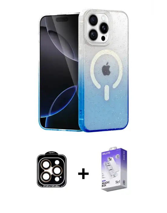 ieg™ iPhone 14 Pro Max Kılıf Eksen Minimal Özel Seri - Siyah Bilvis 5in1 3D Magic Cam Ekran Koruyucu + PVD Metal Kamera Lens - TU