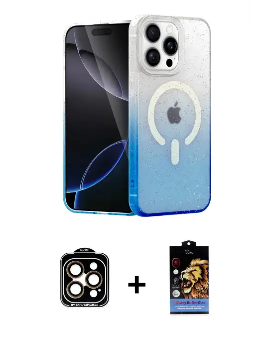 ieg™ iPhone 14 Pro Max Kılıf Eksen Minimal Özel Seri - Siyah Buffer Hayalet Cam Ekran Koruyucu + PVD Metal Kamera Lens - TU