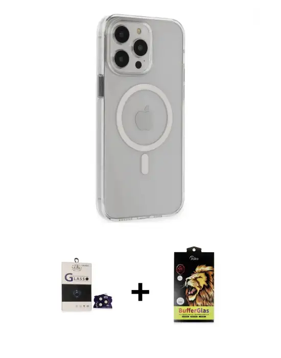 ieg™ iPhone 14 Pro Max Kılıf Kıvılcım Asil Özel Seri - Siyah Buffer Cam Ekran Koruyucu + Bilvis Titan Kamera Lens - SH