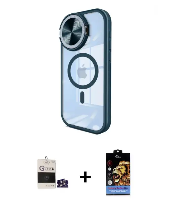 ieg™ iPhone 14 Pro Max Kılıf Kıvılcım Modern Koleksiyonu - Siyah Buffer Hayalet Cam Ekran Koruyucu + Bilvis Titan Kamera Lens - GS