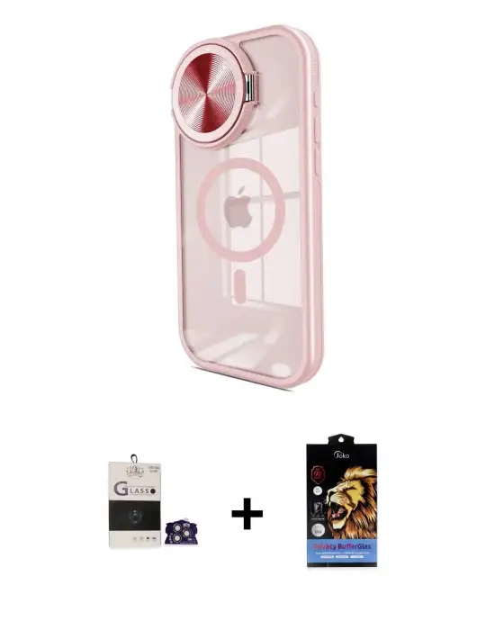 ieg™ iPhone 14 Pro Max Kılıf Kıvılcım Modern Koleksiyonu - Siyah Buffer Hayalet Cam Ekran Koruyucu + Bilvis Titan Kamera Lens - GS