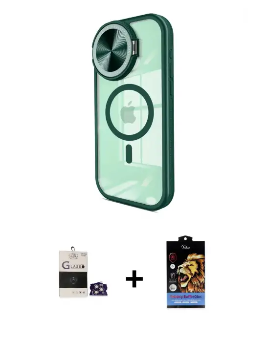 ieg™ iPhone 14 Pro Max Kılıf Kıvılcım Modern Koleksiyonu - Siyah Buffer Hayalet Cam Ekran Koruyucu + Bilvis Titan Kamera Lens - GS