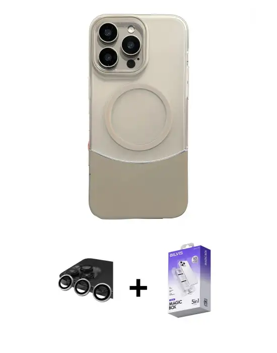 ieg™ iPhone 14 Pro Max Kılıf Kozmos Form Özel Seri - Siyah Bilvis 5in1 3D Magic Cam Ekran Koruyucu + Raze Metal Kamera Lens - GS