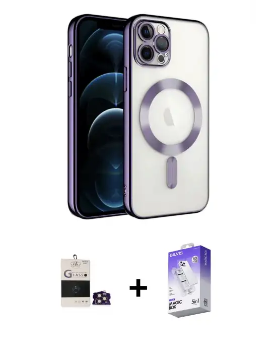 ieg™ iPhone 14 Pro Max Kılıf Nova Işık Özel Seri - Siyah Bilvis 5in1 3D Magic Cam Ekran Koruyucu + Bilvis Titan Kamera Lens - GD