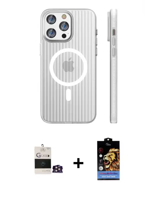 ieg™ iPhone 14 Pro Max Kılıf Pusula Minimal Koleksiyonu - Siyah Buffer Hayalet Cam Ekran Koruyucu + Bilvis Titan Kamera Lens - GD