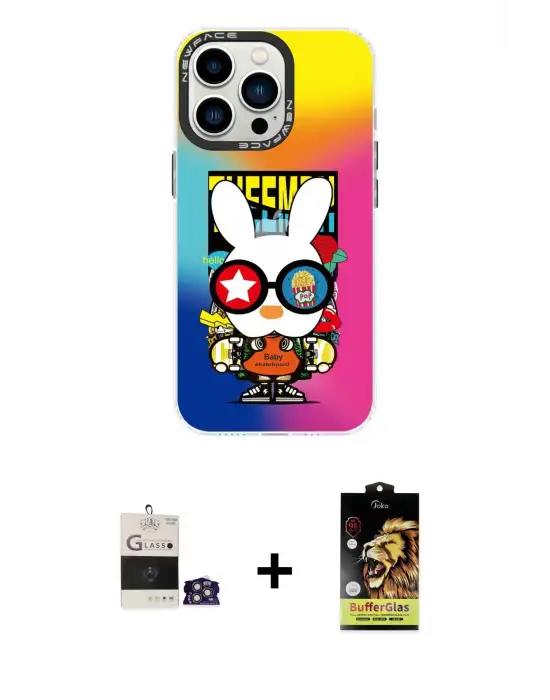 ieg™ iPhone 14 Pro Max Kılıf Siluet Çizgi Koleksiyonu - Siyah Buffer Cam Ekran Koruyucu + Bilvis Titan Kamera Lens - GS