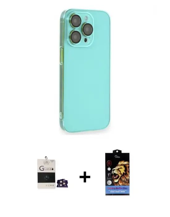 ieg™ iPhone 14 Pro Max Kılıf Siluet Minimal Özel Seri - Siyah Buffer Hayalet Cam Ekran Koruyucu + Bilvis Titan Kamera Lens - GD