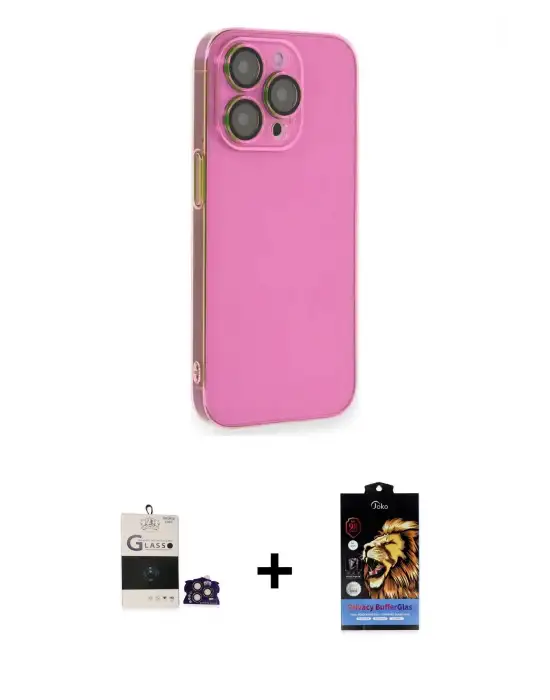 ieg™ iPhone 14 Pro Max Kılıf Siluet Minimal Özel Seri - Siyah Buffer Hayalet Cam Ekran Koruyucu + Bilvis Titan Kamera Lens - GD
