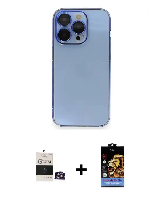 ieg™ iPhone 14 Pro Max Kılıf Siluet Minimal Özel Seri - Siyah Buffer Hayalet Cam Ekran Koruyucu + Bilvis Titan Kamera Lens - GD