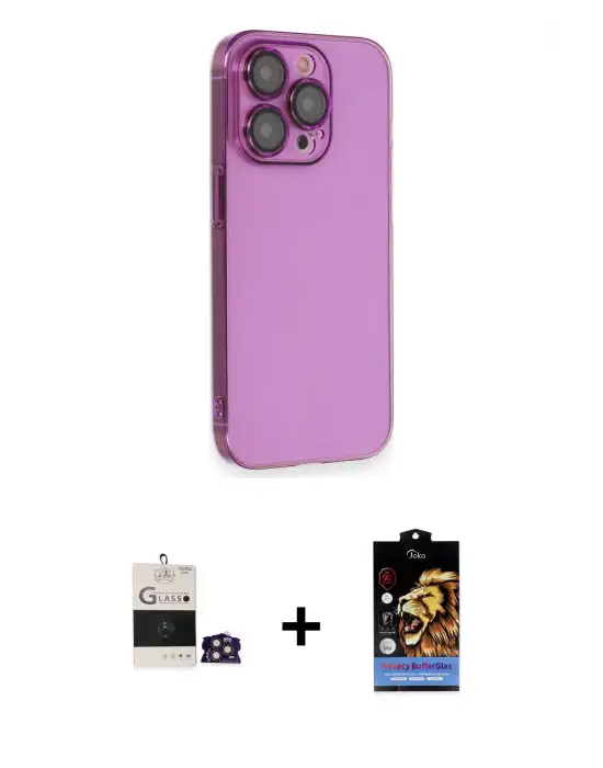 ieg™ iPhone 14 Pro Max Kılıf Siluet Minimal Özel Seri - Siyah Buffer Hayalet Cam Ekran Koruyucu + Bilvis Titan Kamera Lens - GD