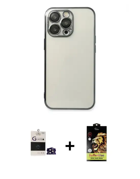 ieg™ iPhone 14 Pro Max Kılıf Vadi Minimal - Siyah Buffer Cam Ekran Koruyucu + Bilvis Titan Kamera Lens - DNMR