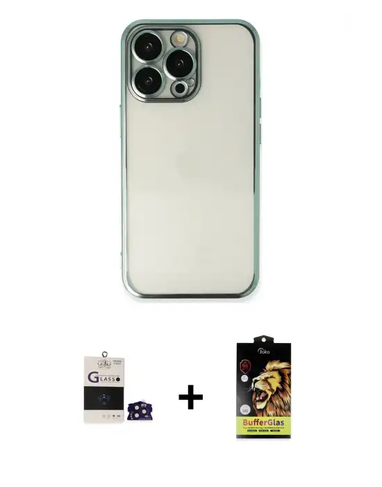 ieg™ iPhone 14 Pro Max Kılıf Vadi Minimal - Siyah Buffer Cam Ekran Koruyucu + Bilvis Titan Kamera Lens - DNMR