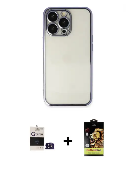 ieg™ iPhone 14 Pro Max Kılıf Vadi Minimal - Siyah Buffer Cam Ekran Koruyucu + Bilvis Titan Kamera Lens - DNMR