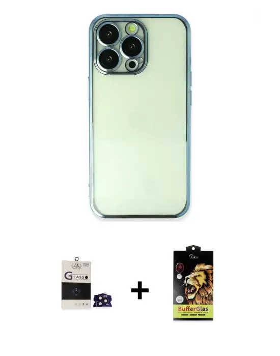 ieg™ iPhone 14 Pro Max Kılıf Vadi Minimal - Siyah Buffer Cam Ekran Koruyucu + Bilvis Titan Kamera Lens - DNMR