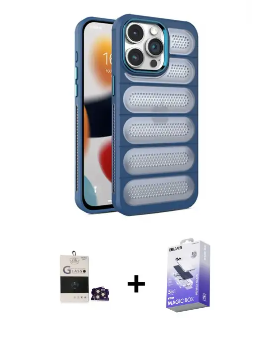ieg™ iPhone 14 Pro Max Kılıf Yadigar Doku Özel Seri - Siyah Bilvis 5in1 5D Magic Hayalet Cam Ekran Koruyucu + Bilvis Titan Kamera Lens - GD