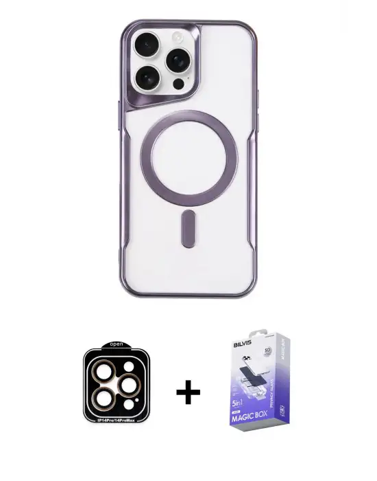 ieg™ iPhone 14 Pro Max Kılıf Yadigar Klasik Özel Seri - Siyah Bilvis 5in1 5D Magic Hayalet Cam Ekran Koruyucu + PVD Metal Kamera Lens - TU