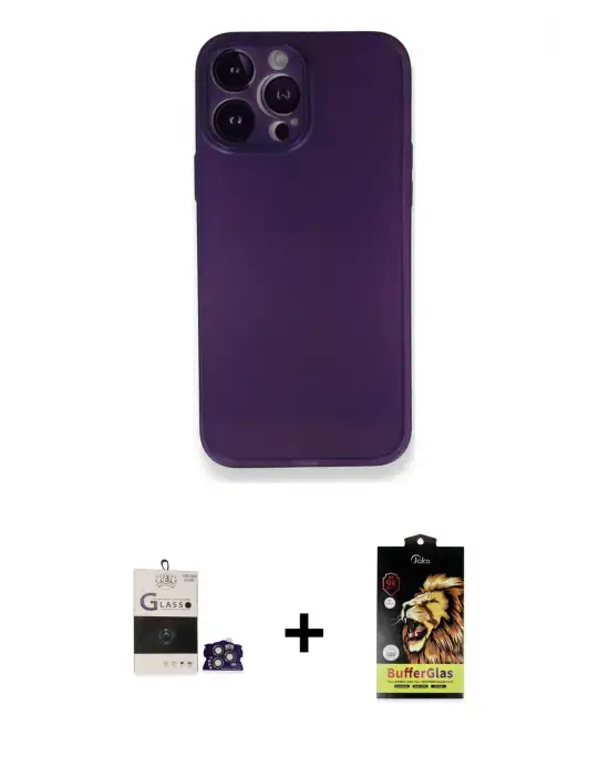 ieg™ iPhone 14 Pro Max Kılıf Yadigar Yansıma Serisi - Siyah Buffer Cam Ekran Koruyucu + Bilvis Titan Kamera Lens - GS