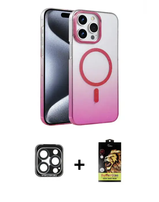ieg™ iPhone 15 Pro Max Kılıf Ahenk Doku Özel Seri - Siyah Buffer Cam Ekran Koruyucu + PVD Metal Kamera Lens - LT