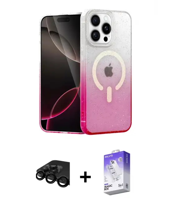 ieg™ iPhone 15 Pro Max Kılıf Eksen Minimal Özel Seri - Siyah Bilvis 5in1 3D Magic Cam Ekran Koruyucu + Raze Metal Kamera Lens - SH