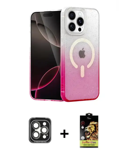 ieg™ iPhone 15 Pro Max Kılıf Eksen Minimal Özel Seri - Siyah Buffer Cam Ekran Koruyucu + PVD Metal Kamera Lens - GI