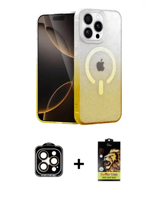 ieg™ iPhone 15 Pro Max Kılıf Eksen Minimal Özel Seri - Siyah Buffer Cam Ekran Koruyucu + PVD Metal Kamera Lens - TU