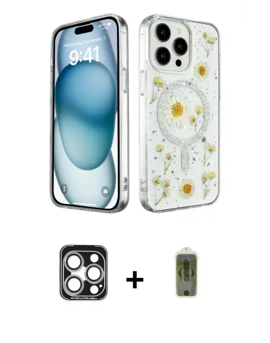 ieg™ iPhone 15 Pro Max Kılıf Kozmos Doku - Siyah Joko Magic 5D Hayalet Cam + PVD Metal Kamera Lens - GS
