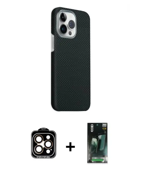 ieg™ iPhone 15 Pro Max Kılıf Kozmos Klasik Prime - Şeffaf 360 Full Body Arka Koruyucu + PVD Metal Kamera Lens - TU