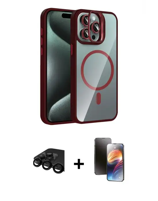 ieg™ iPhone 15 Pro Max Kılıf Yadigar Asil Koleksiyonu - Siyah 3D Antistatik Mat Seramik Nano Ekran Koruyucu + Raze Metal Kamera Lens - SH