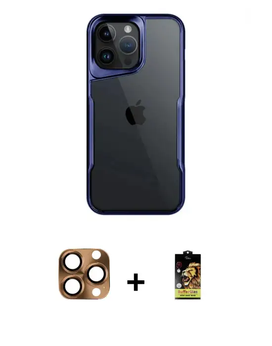ieg™ iPhone 16 Pro Max Kılıf Akış Çizgi Koleksiyonu - Siyah Buffer Cam Ekran Koruyucu + Pers Alüminyum Kamera Lens - CLTM