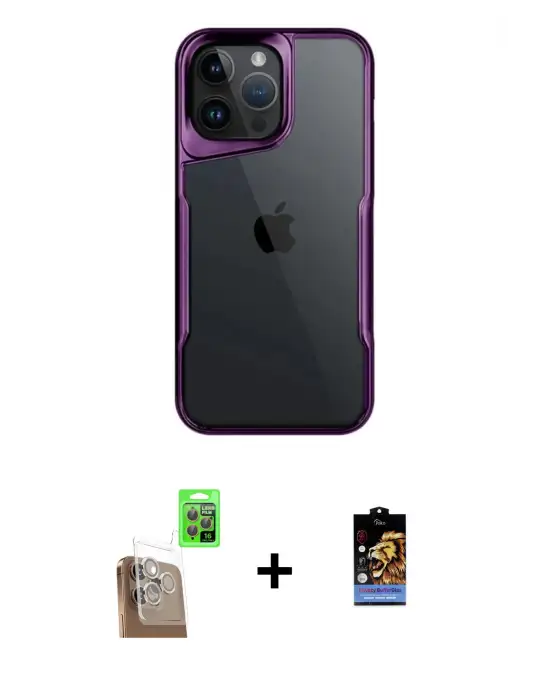 ieg™ iPhone 16 Pro Max Kılıf Akış Çizgi Koleksiyonu - Siyah Buffer Hayalet Cam Ekran Koruyucu + Raze Metal Kamera Lens - CLTM