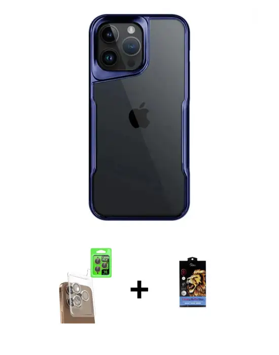 ieg™ iPhone 16 Pro Max Kılıf Akış Çizgi Koleksiyonu - Siyah Buffer Hayalet Cam Ekran Koruyucu + Raze Metal Kamera Lens - CLTM