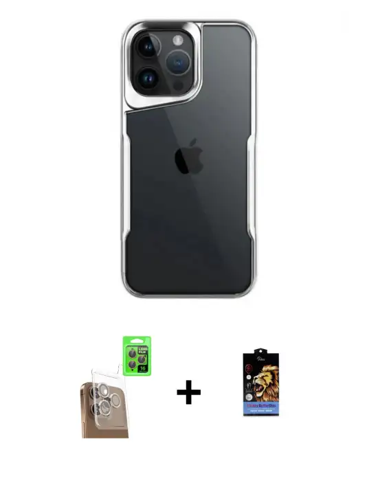 ieg™ iPhone 16 Pro Max Kılıf Akış Çizgi Koleksiyonu - Siyah Buffer Hayalet Cam Ekran Koruyucu + Raze Metal Kamera Lens - CLTM