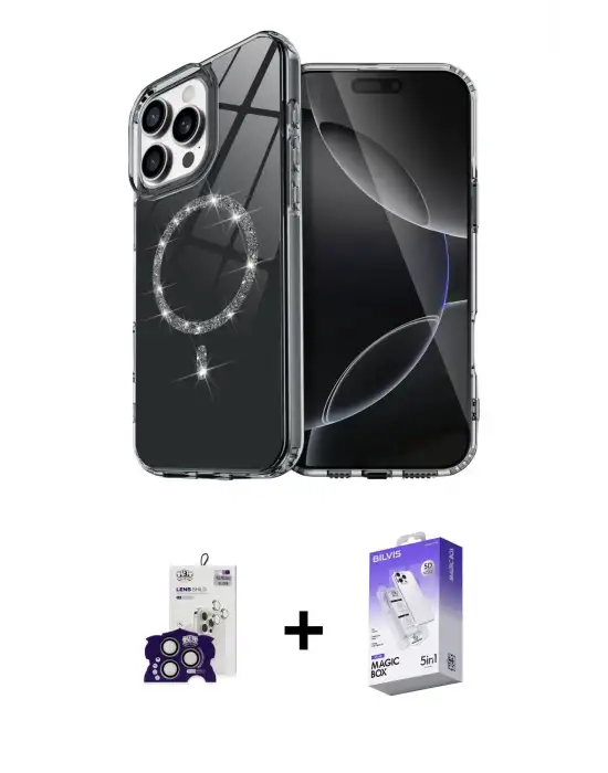 ieg™ iPhone 16 Pro Max Kılıf Kıvılcım Form Prime - Siyah Bilvis 5in1 3D Magic Cam Ekran Koruyucu + Bilvis Titan Kamera Lens - TMGI