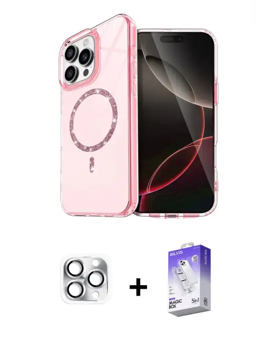 ieg™ iPhone 16 Pro Max Kılıf Kıvılcım Form Prime - Siyah Bilvis 5in1 3D Magic Cam Ekran Koruyucu + Pers Alüminyum Kamera Lens - GS