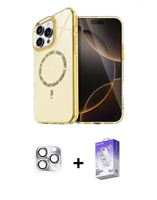 ieg™ iPhone 16 Pro Max Kılıf Kıvılcım Form Prime - Siyah Bilvis 5in1 3D Magic Cam Ekran Koruyucu + Pers Alüminyum Kamera Lens - GS