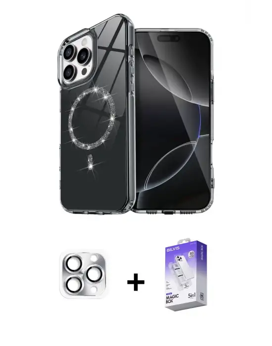 ieg™ iPhone 16 Pro Max Kılıf Kıvılcım Form Prime - Siyah Bilvis 5in1 3D Magic Cam Ekran Koruyucu + Pers Alüminyum Kamera Lens - GS