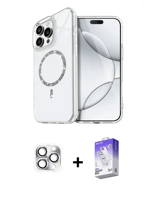 ieg™ iPhone 16 Pro Max Kılıf Kıvılcım Form Prime - Siyah Bilvis 5in1 3D Magic Cam Ekran Koruyucu + Pers Alüminyum Kamera Lens - GS