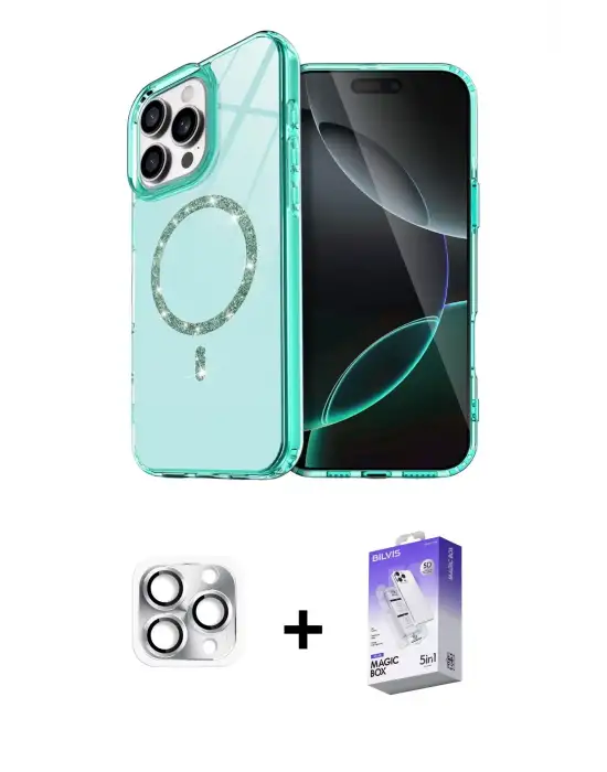 ieg™ iPhone 16 Pro Max Kılıf Kıvılcım Form Prime - Siyah Bilvis 5in1 3D Magic Cam Ekran Koruyucu + Pers Alüminyum Kamera Lens - GS