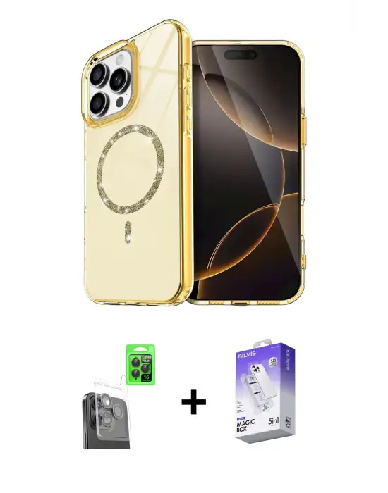 ieg™ iPhone 16 Pro Max Kılıf Kıvılcım Form Prime - Siyah Bilvis 5in1 3D Magic Cam Ekran Koruyucu + Raze Metal Kamera Lens - SH