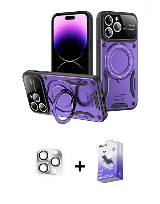 ieg™ iPhone 16 Pro Max Kılıf Kıvılcım Modern Serisi - Siyah Bilvis 5in1 5D Magic Hayalet Cam Ekran Koruyucu + Pers Alüminyum Kamera Lens - GS