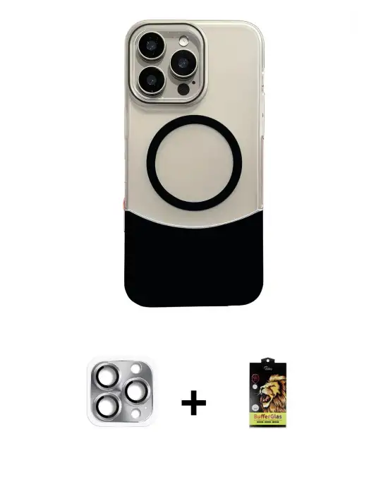 ieg™ iPhone 16 Pro Max Kılıf Kozmos Form Özel Seri - Siyah Buffer Cam Ekran Koruyucu + Pers Alüminyum Kamera Lens - GI